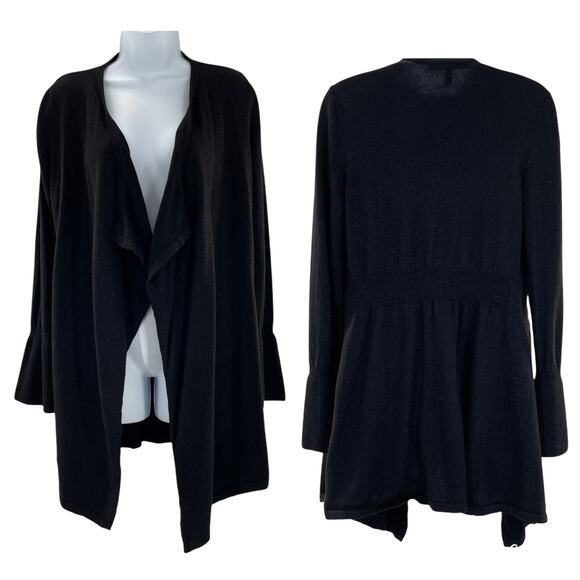 WHITE HOUSE BLACK MARKET Black Shimmer Open Front Gathered Back Cardigan XS - Picture 1 of 12